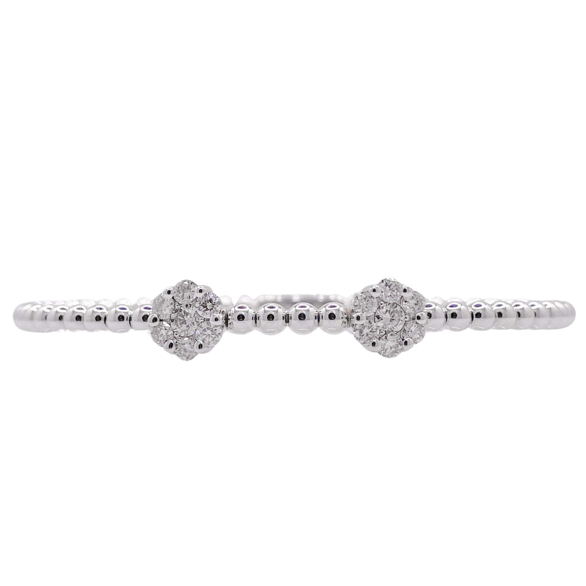 Jay Feder 18k White Gold Diamond 2 Flower Cluster Bangle Bracelet