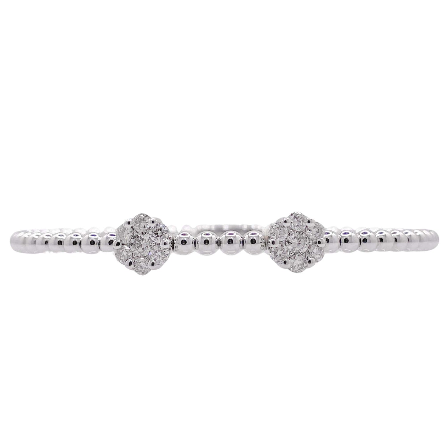 Jay Feder 18k White Gold Diamond 2 Flower Cluster Bangle Bracelet