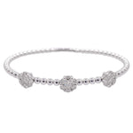 Jay Feder 18k White Gold Diamond 3 Flower Cluster Bangle Bracelet
