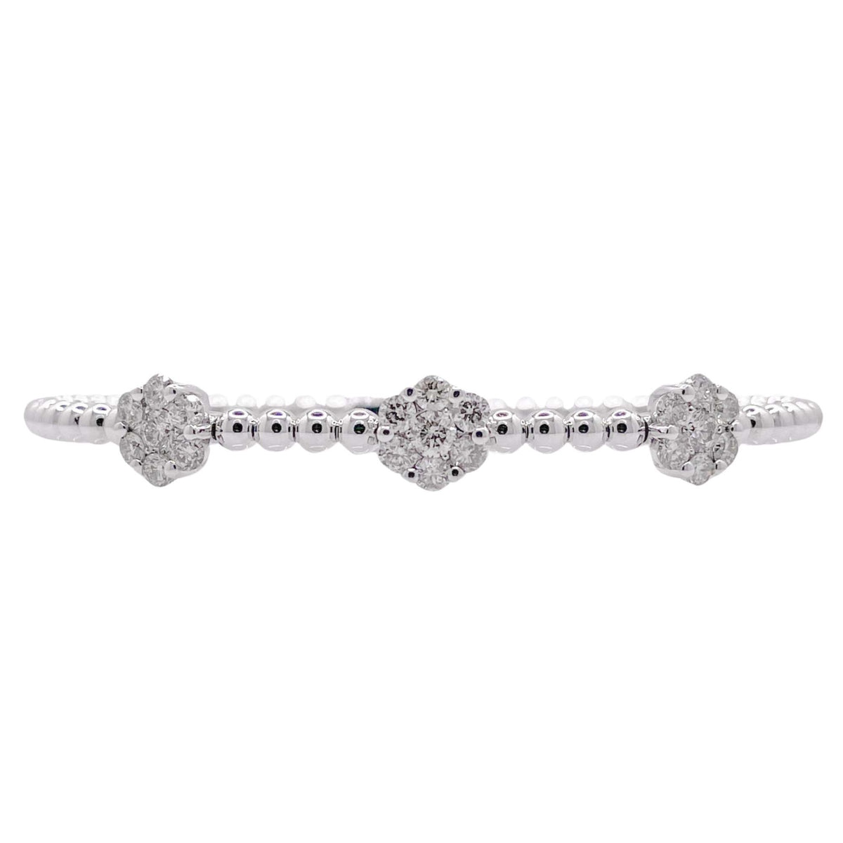 Jay Feder 18k White Gold Diamond 3 Flower Cluster Bangle Bracelet