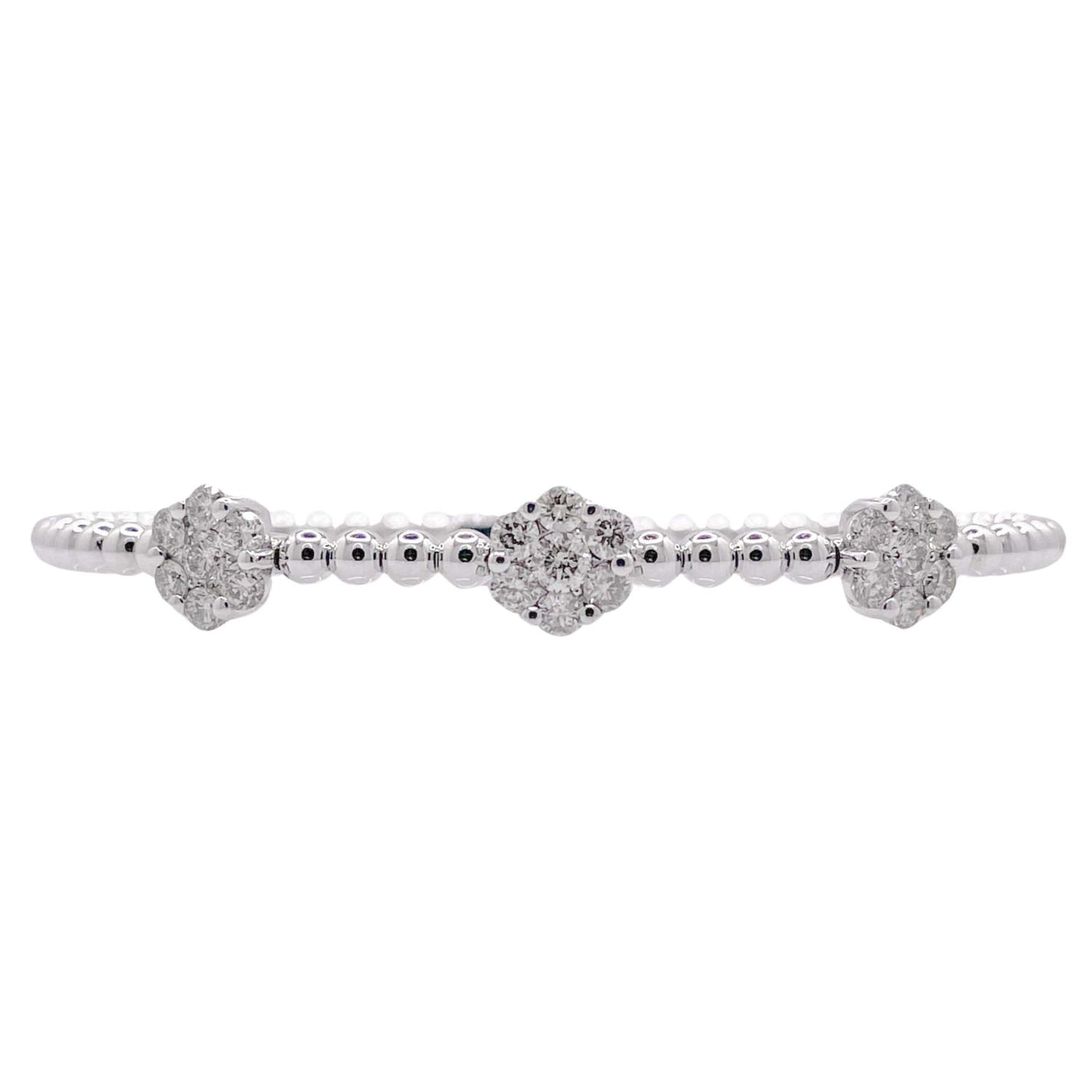 Jay Feder 18k White Gold Diamond 3 Flower Cluster Bangle Bracelet