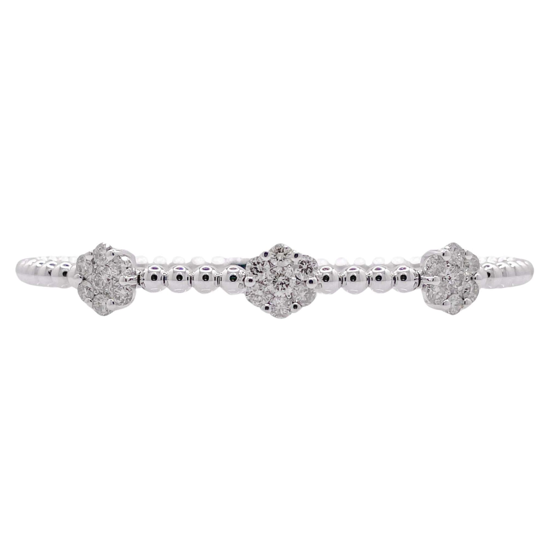 Jay Feder 18k White Gold Diamond 3 Flower Cluster Bangle Bracelet