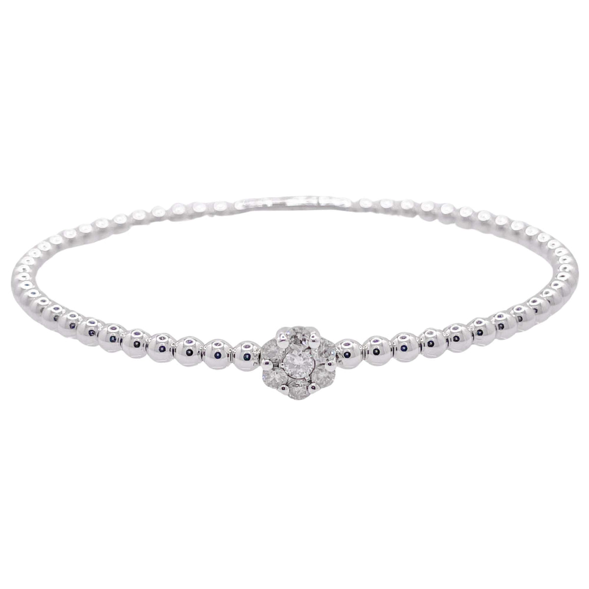 Jay Feder 18k White Gold Diamond Flower Cluster Bangle Bracelet