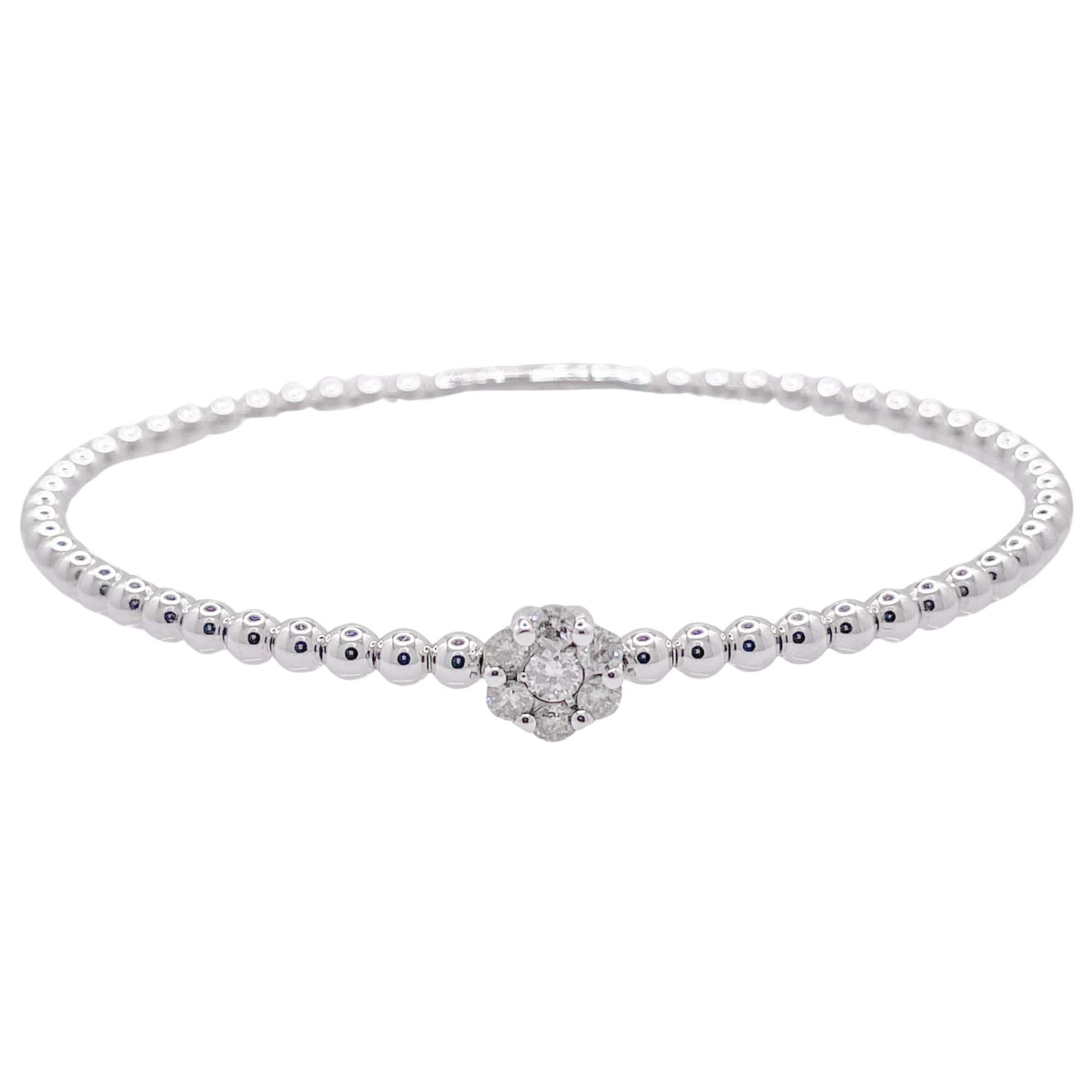 Jay Feder 18k White Gold Diamond Flower Cluster Bangle Bracelet