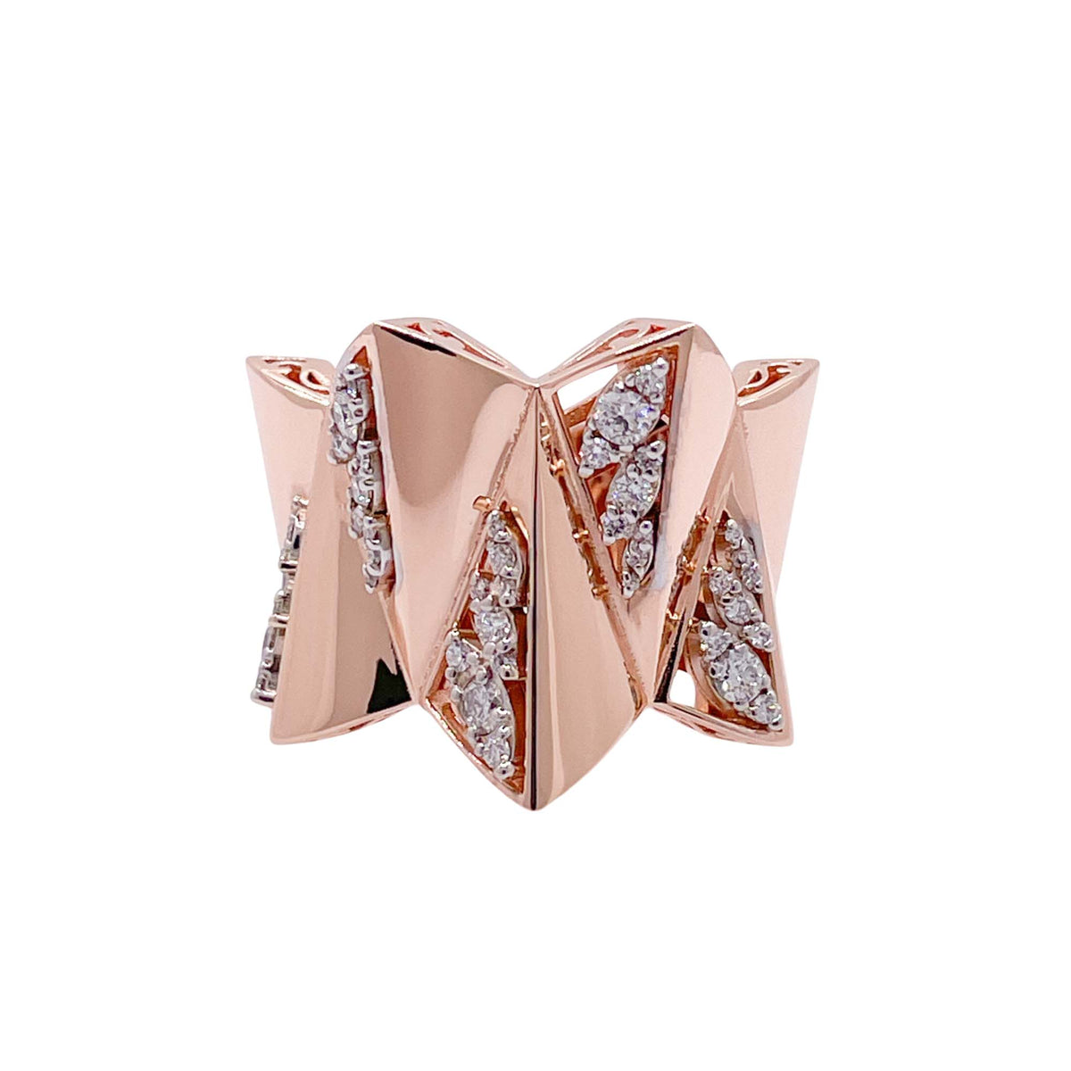 Jay Feder 18k Rose Gold Diamond Wide Cocktail Ring