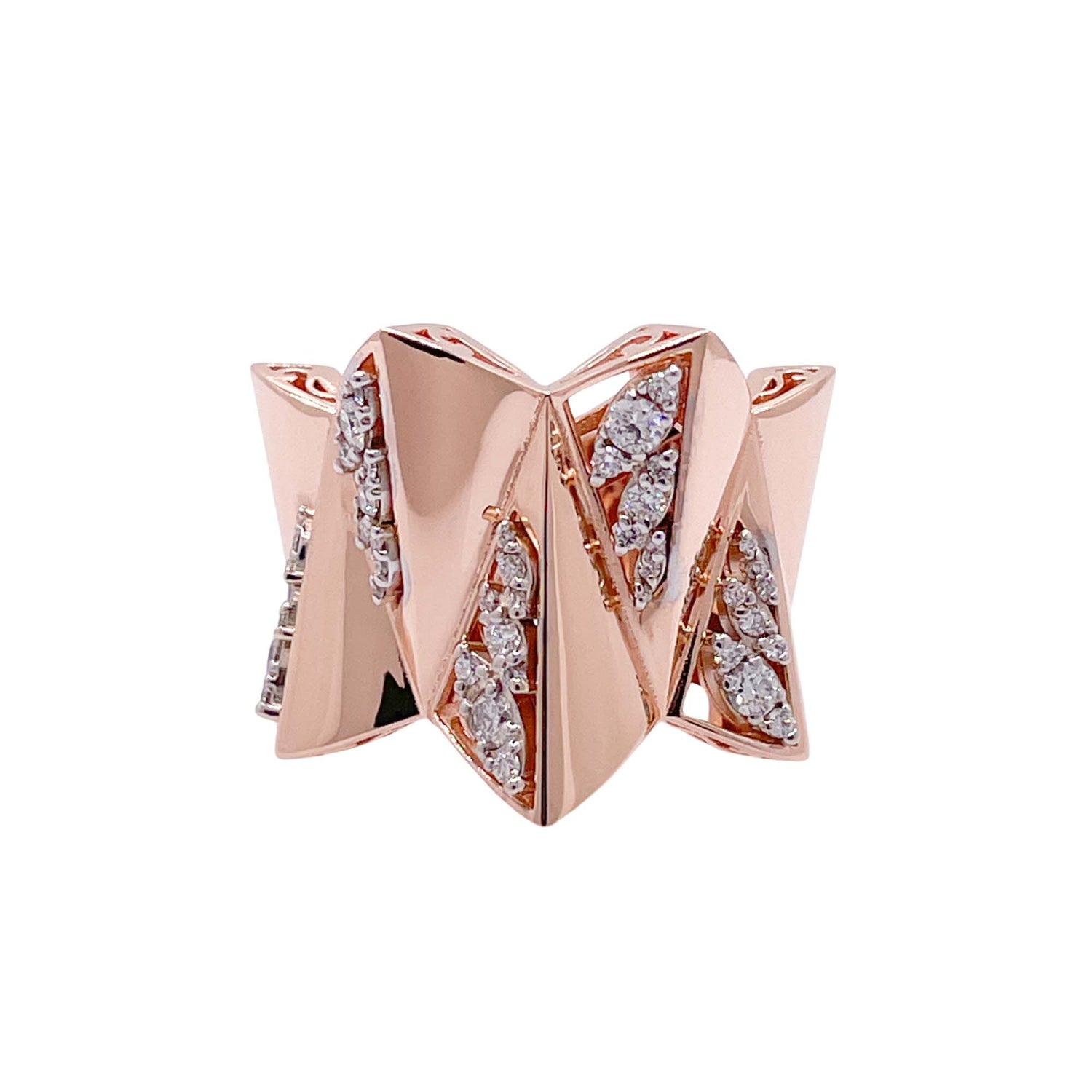 Jay Feder 18k Rose Gold Diamond Wide Cocktail Ring