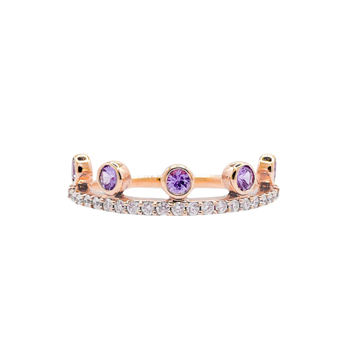 Khai Khai 18k Yellow Gold Pink Sapphire Diamond Crown Band Ring