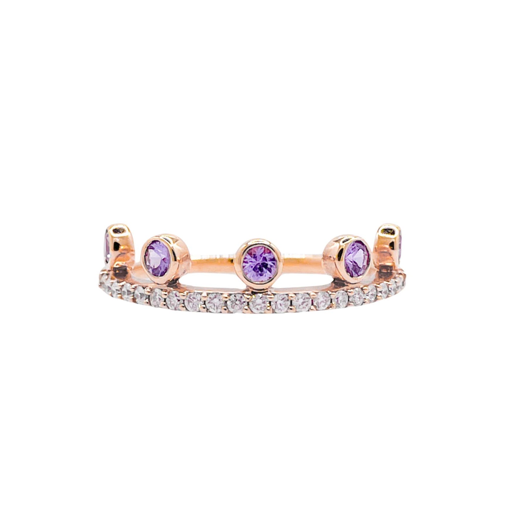 Khai Khai 18k Yellow Gold Pink Sapphire Diamond Crown Band Ring