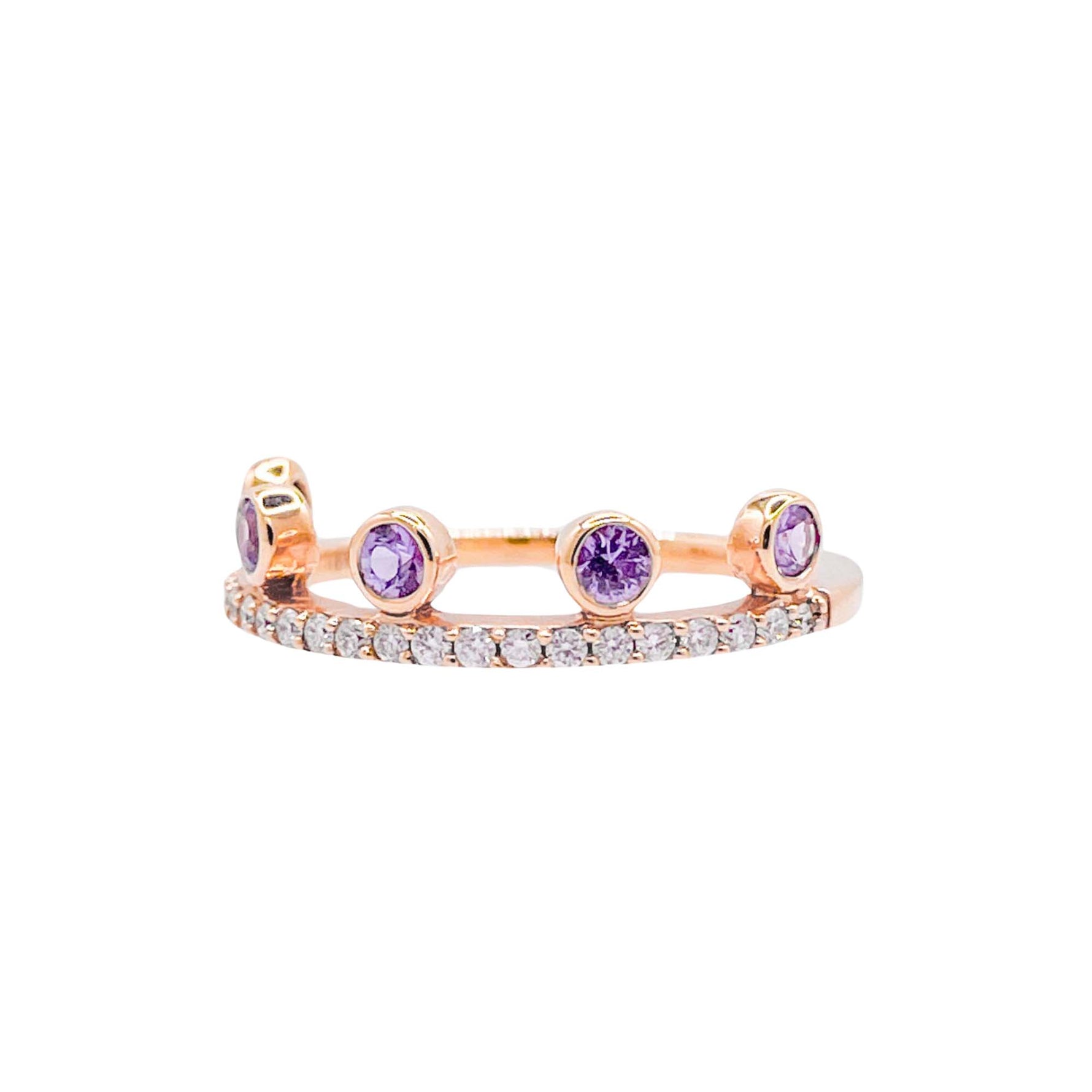 Khai Khai 18k Yellow Gold Pink Sapphire Diamond Crown Band Ring