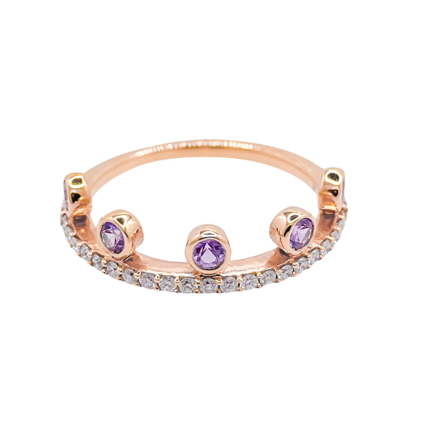 Khai Khai 18k Yellow Gold Pink Sapphire Diamond Crown Band Ring