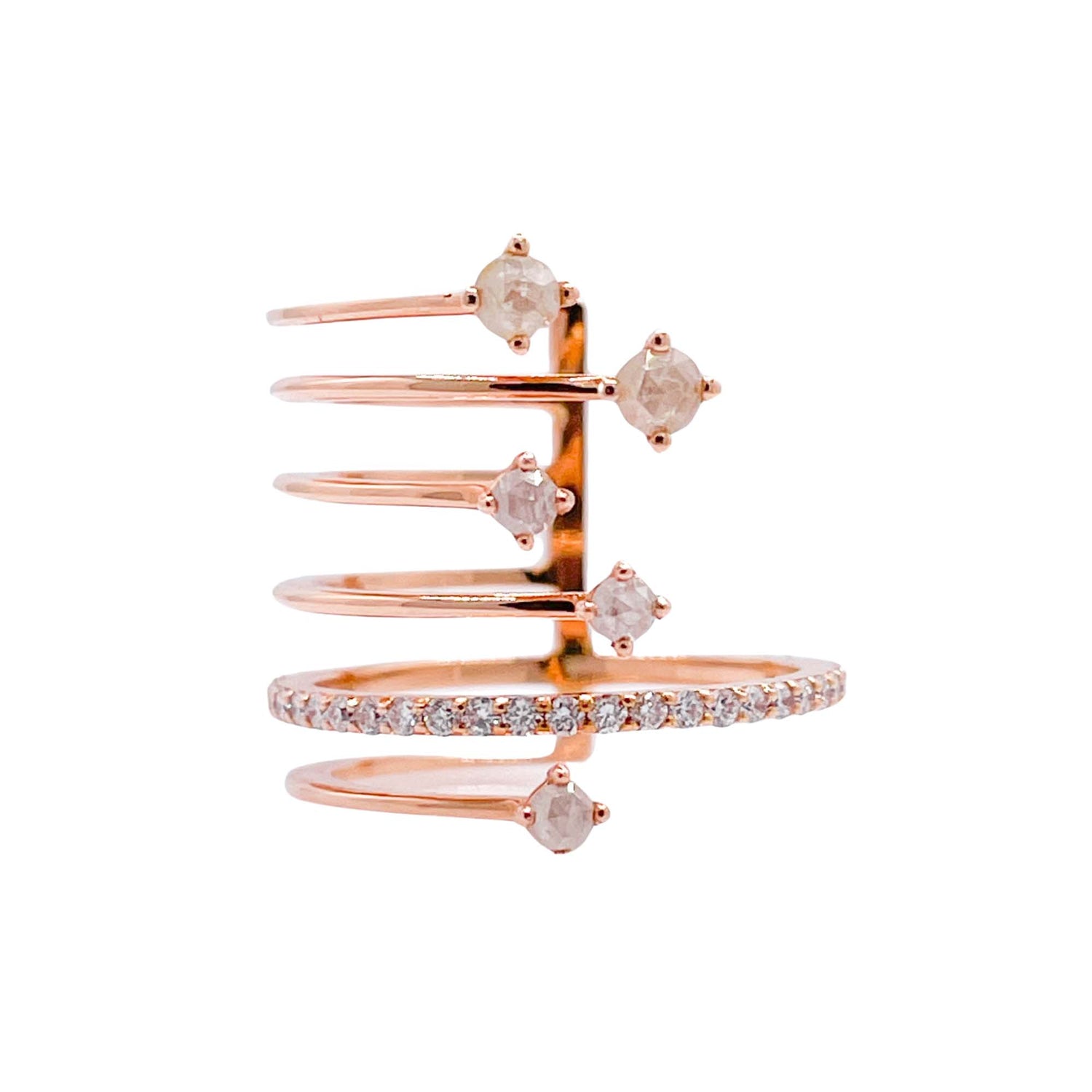 Jay Feder 18k Rose Gold Diamond Rose cut 6 Row Pave Band