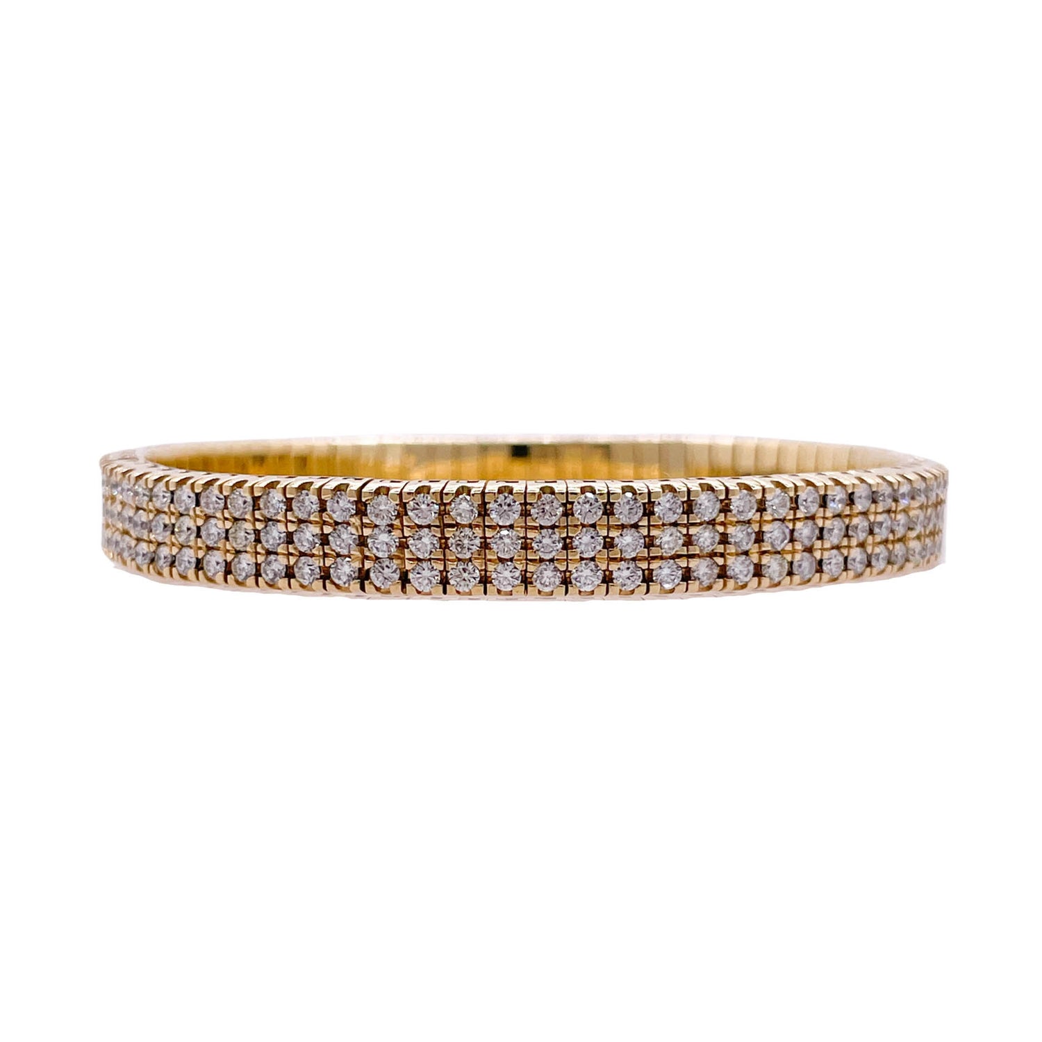 Jay Feder 18k Yellow Gold Diamond 3 Row Stretch Tennis Bangle Bracelet