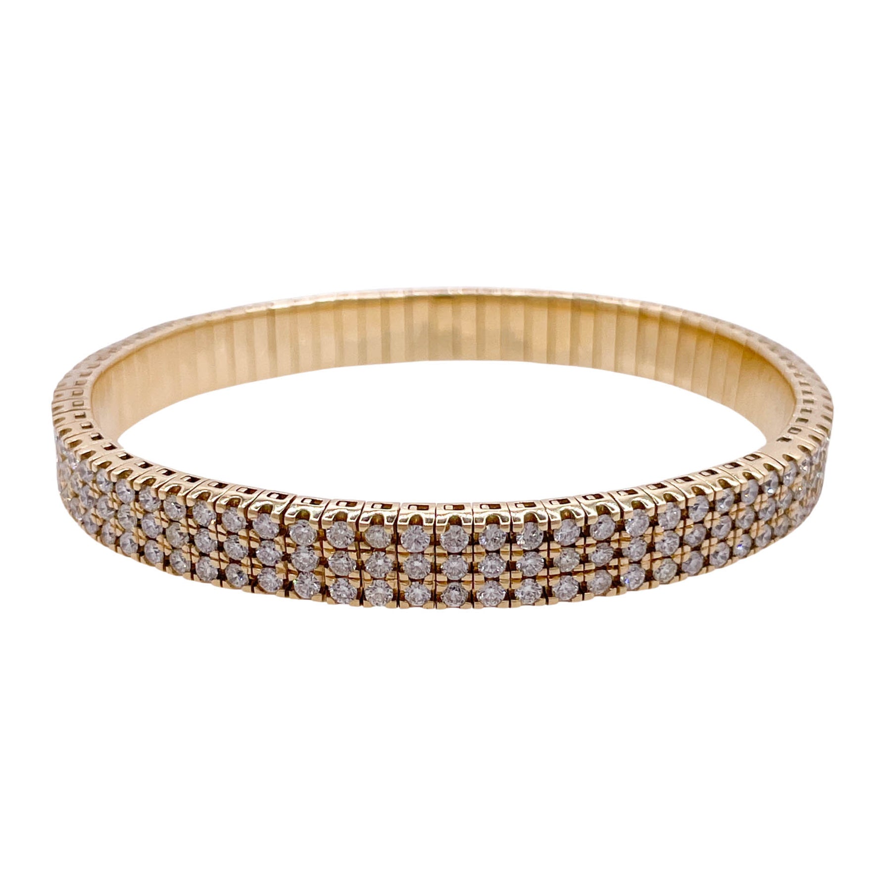 Jay Feder 18k Yellow Gold Diamond 3 Row Stretch Tennis Bangle Bracelet