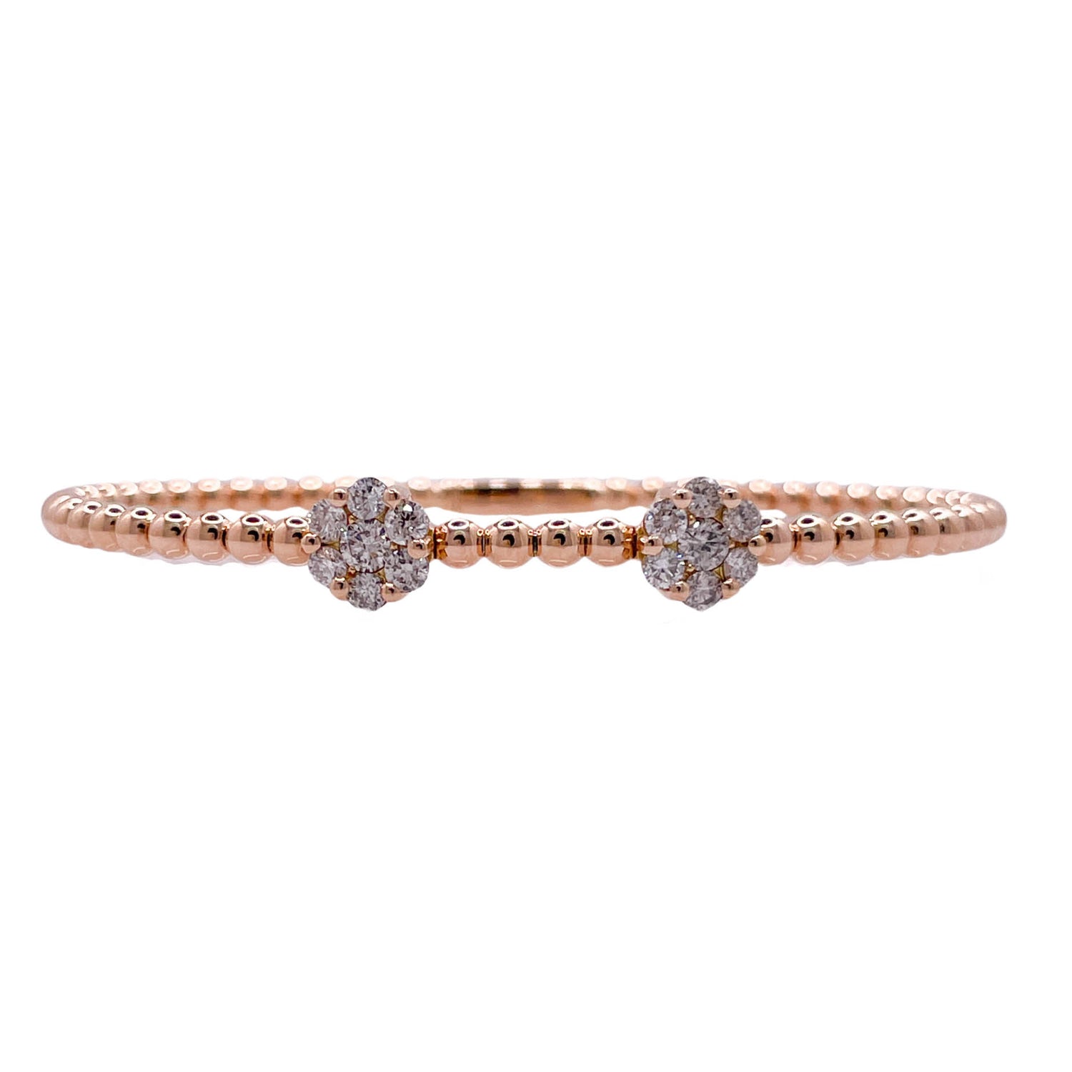 Jay Feder 18k Rose Gold Diamond 2 Flower Cluster Bangle Bracelet