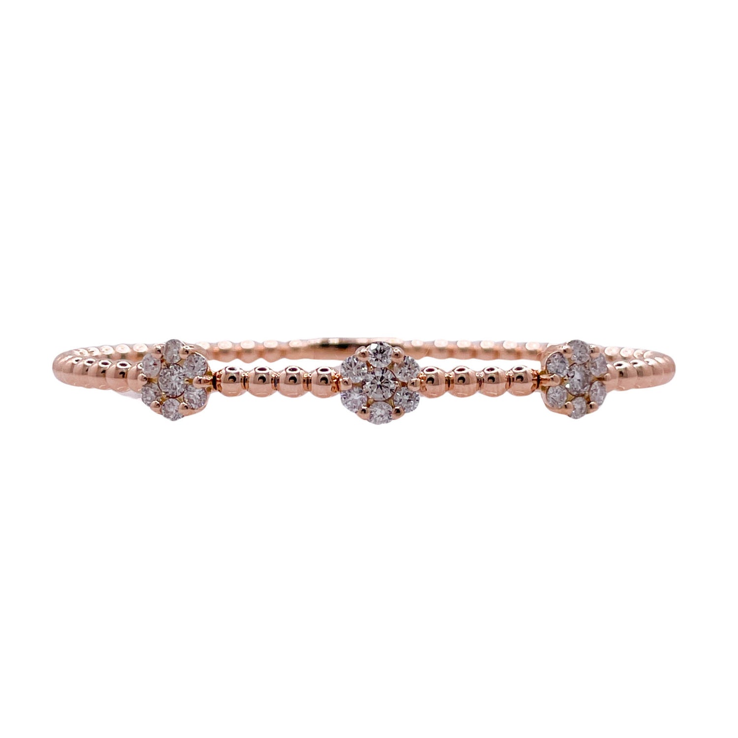 Jay Feder 18k Rose Gold Diamond 3 Flower Cluster Bangle Bracelet