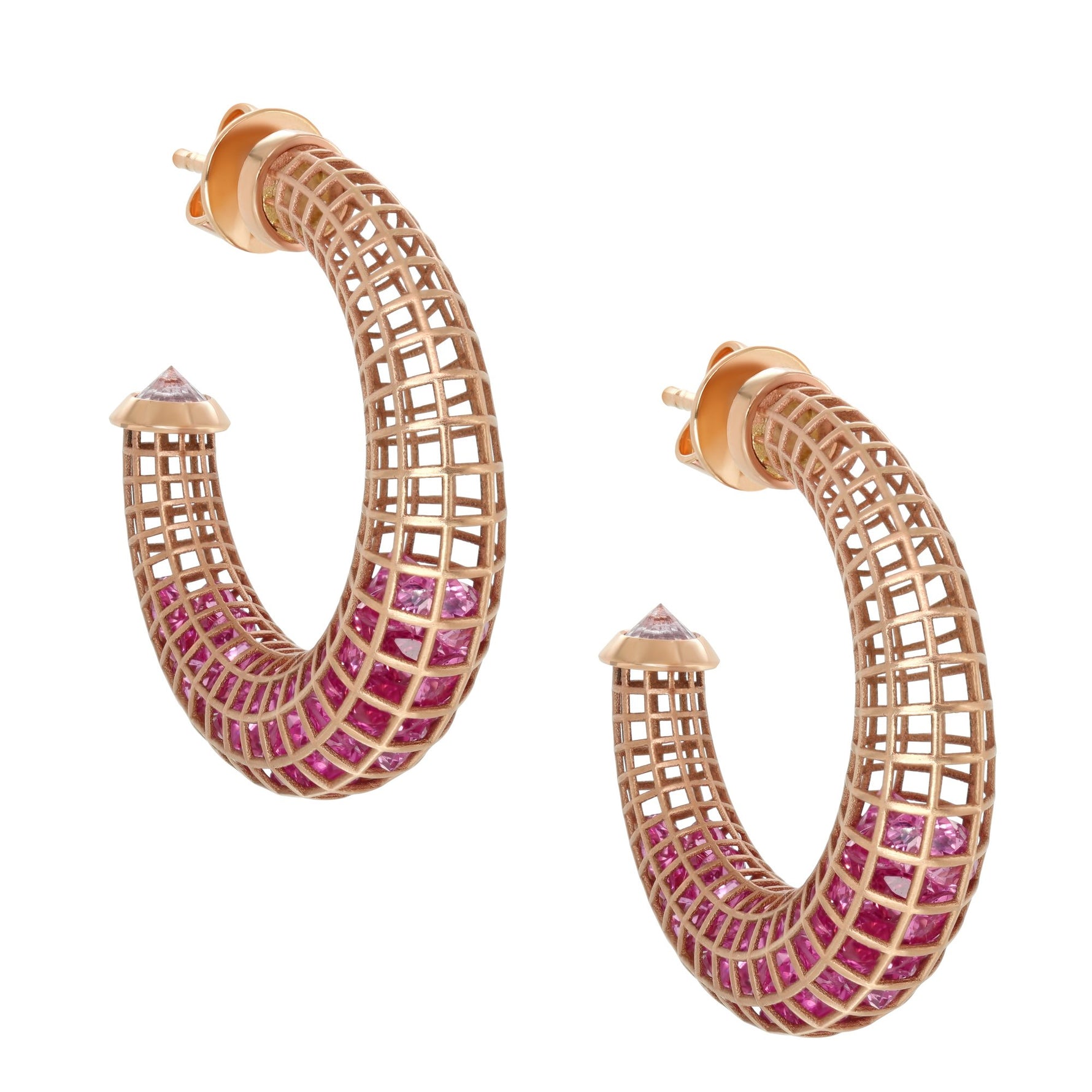 Roule & Co. 18K Rose Gold Lattice Crescent Moon hoop Earring