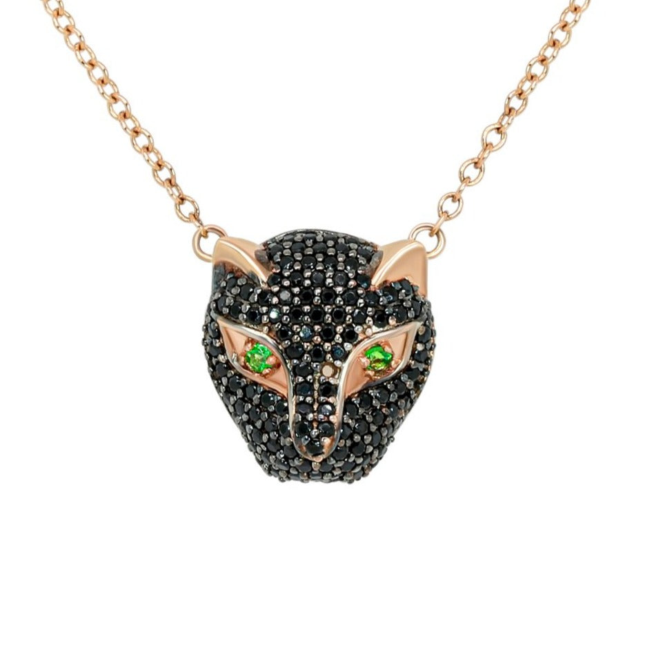 Jay Feder 14K Rose Gold Black Diamond Panther Necklace on Chain
