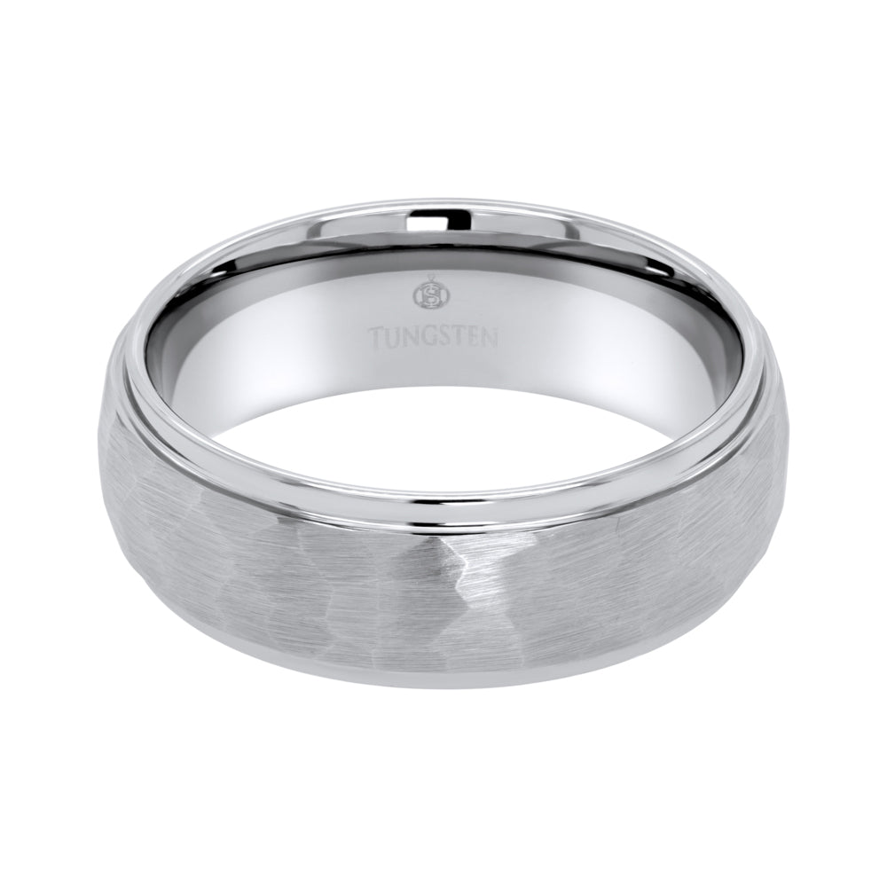 Jay Feder Tungsten Hammered Center Beveled Polished Edge Ring - Jay Feder Jewelers