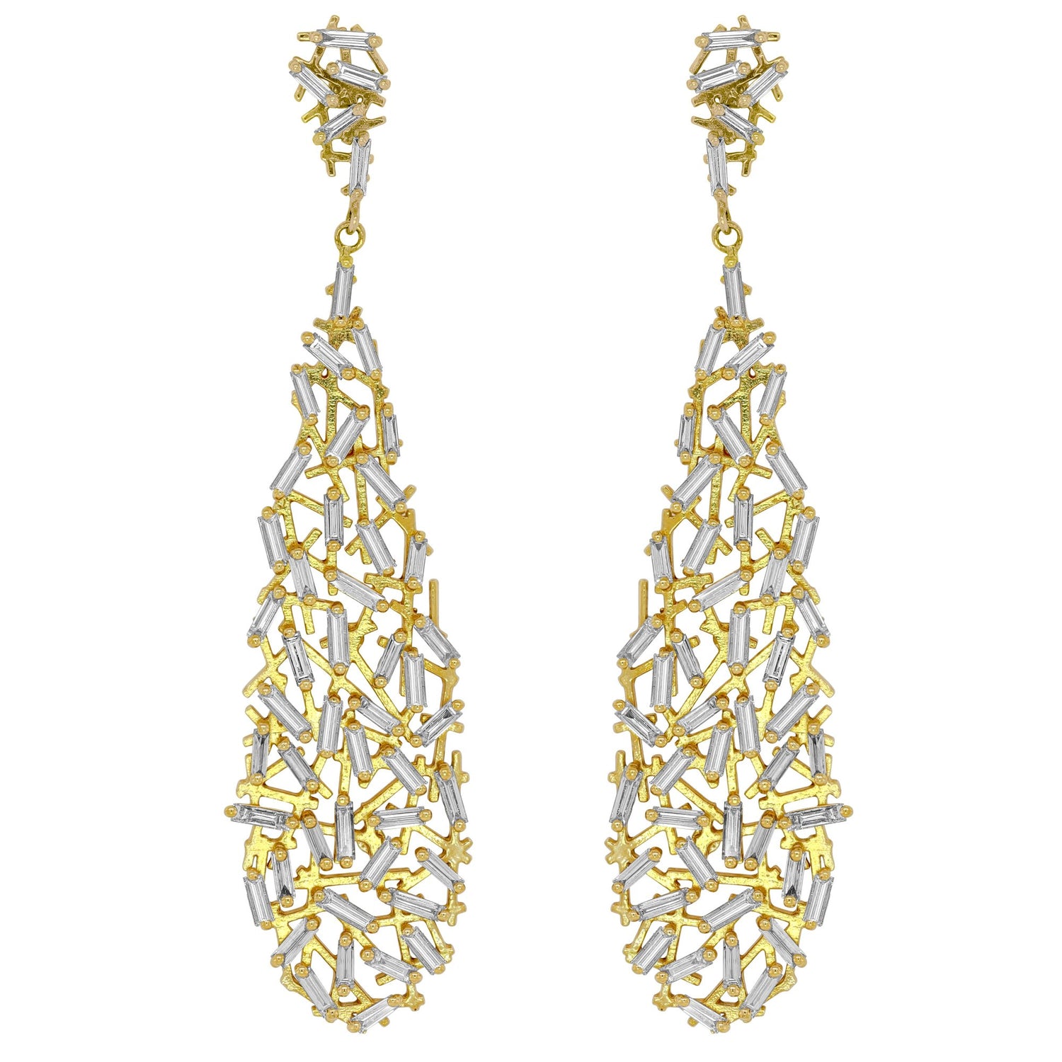 Suzanne Kalan 18K Yellow Gold Firework Diamond Pear Drop Earrings