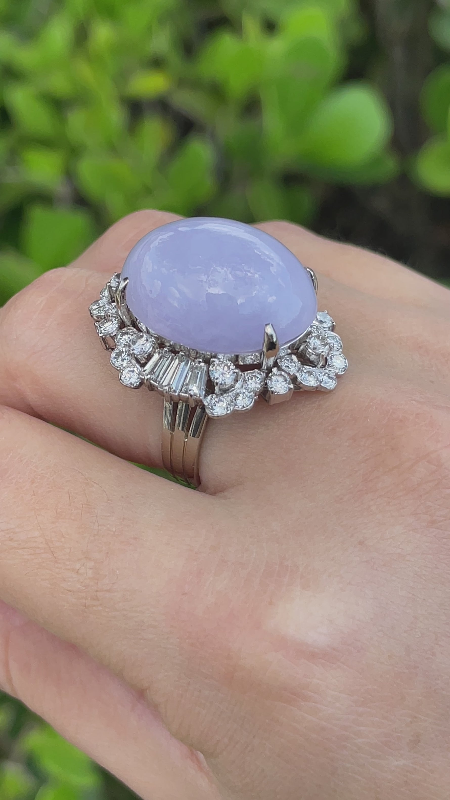 Jay Feder Lavender Jade Diamond 14K White Gold Ring