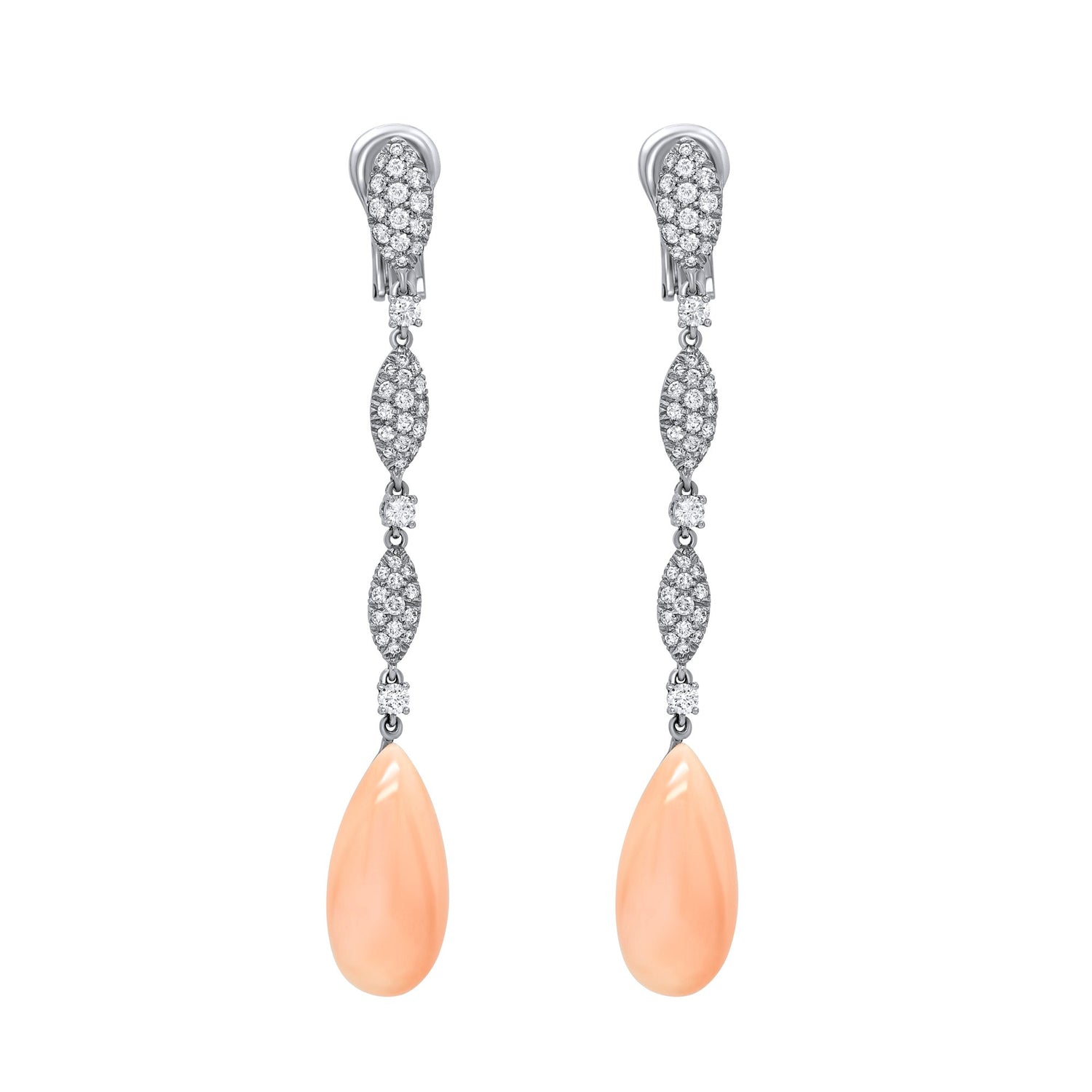 Jay Feder 14K White Gold Diamond Drop Peach Coral Earrings