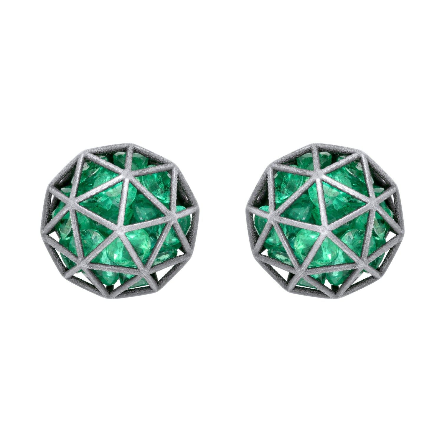 Roule & Co. Blackened 18K White Gold Emerald Decagon Stud Earrings