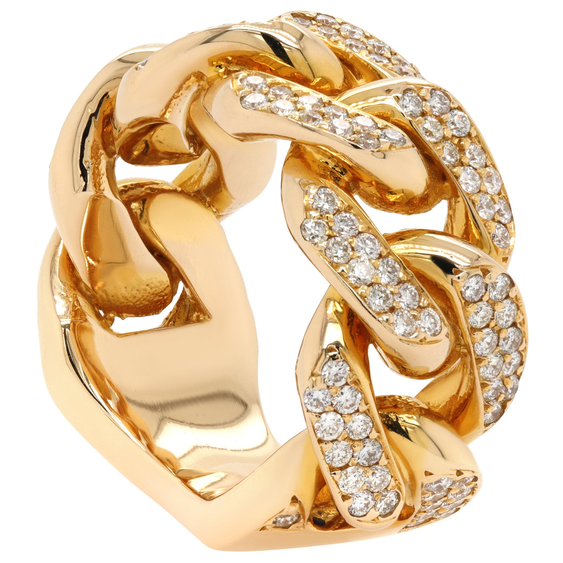 1.08 Carat F-VS Pave Cuban Link Diamond Ring 14k Yellow Gold – Liori  Diamonds