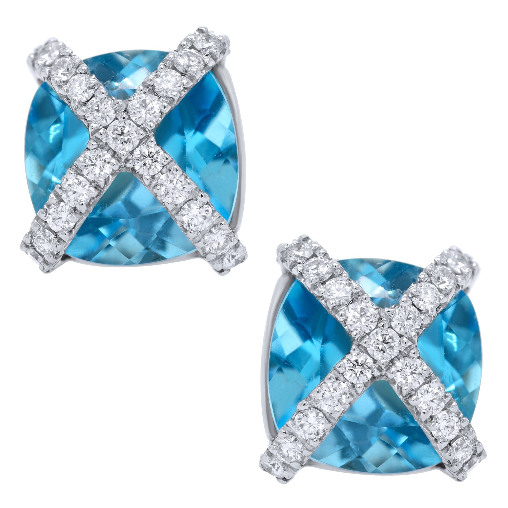 Rachel Sarc The Julia Studs 18K White Gold Blue Topaz White Diamond Pave Earrings
