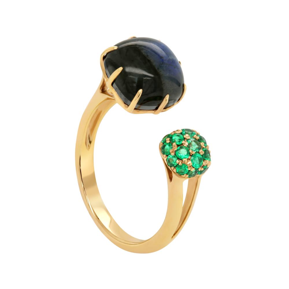 Laura Medine 18k Rose Gold Labradorite Emerald Open Ring