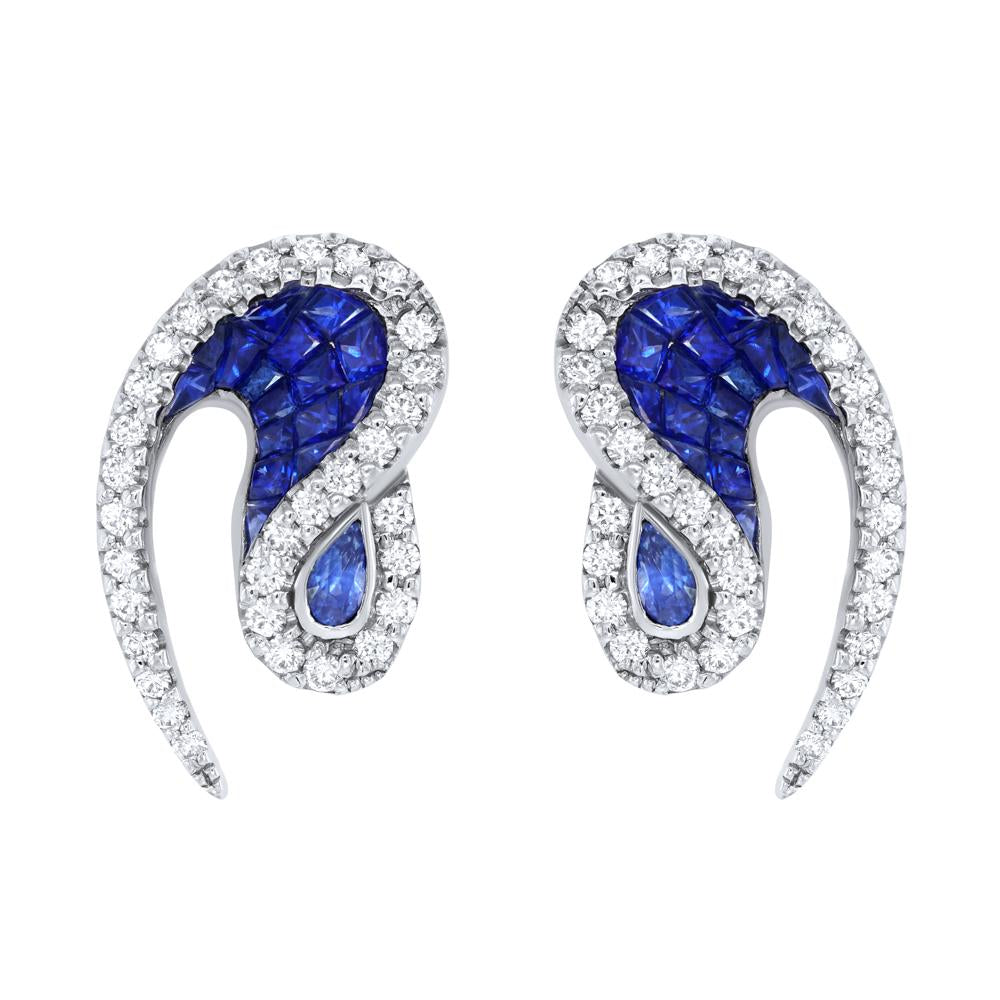Kavant & Sharart 18K white gold diamond sapphire Talay Wave Earrings