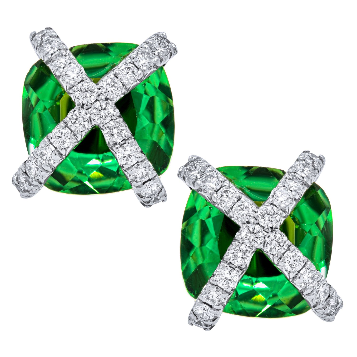 Rachel Sarc The Julia Studs 18K White Gold Green Quartz White Diamond Pave Earrings