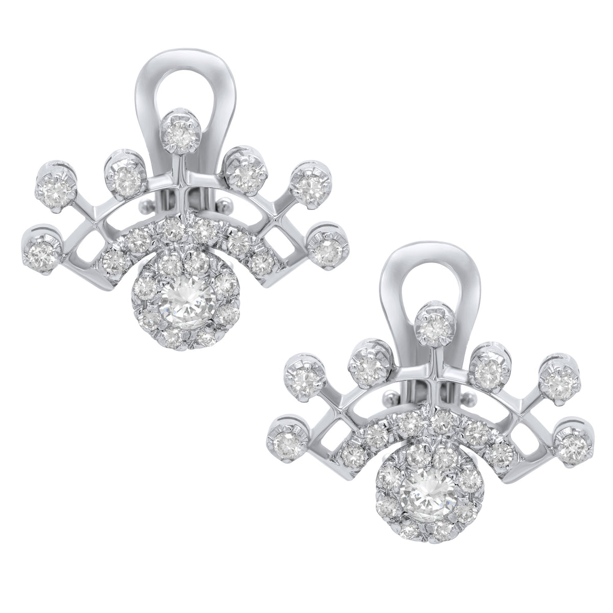 Jay Feder 18K White Gold Diamond Deco Burst Earrings