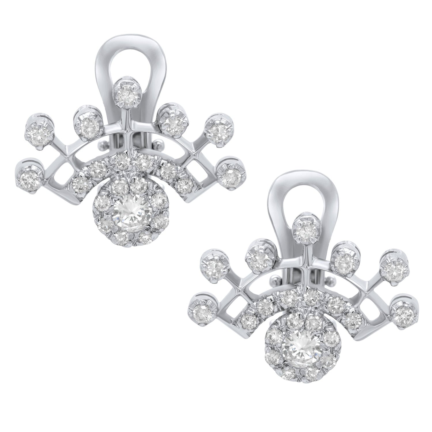 Jay Feder 18K White Gold Diamond Deco Burst Earrings