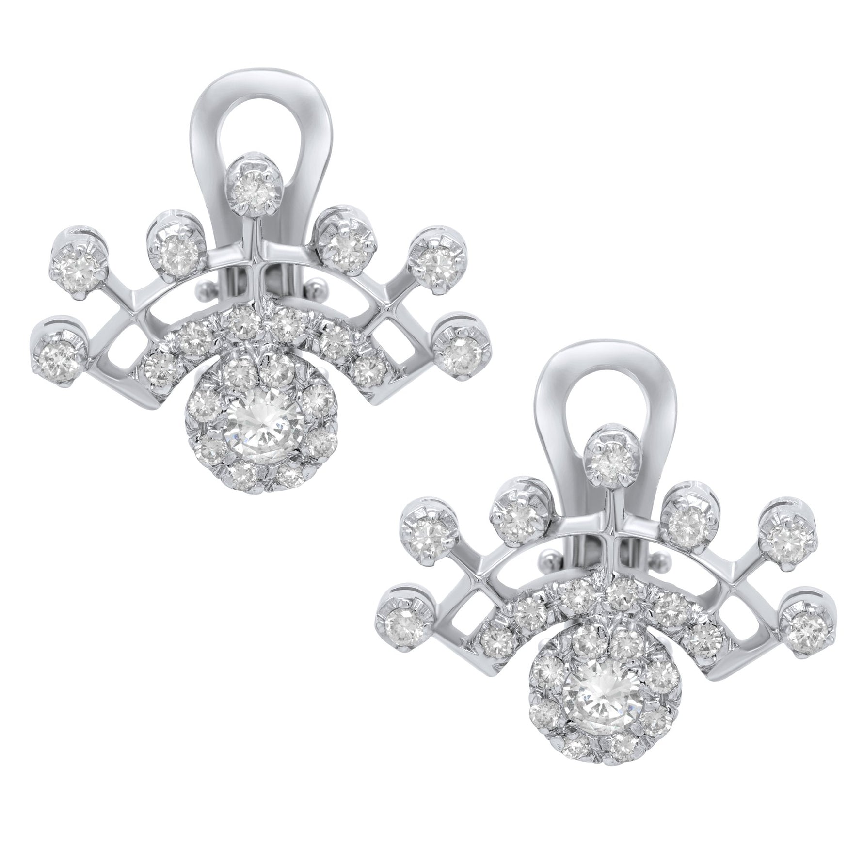 Jay Feder 18K White Gold Diamond Deco Burst Earrings
