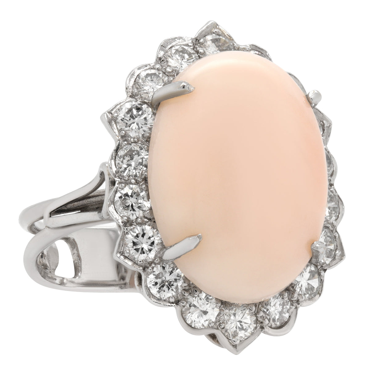 Jay Feder 14K White gold Pink Coral Diamond Halo Ring