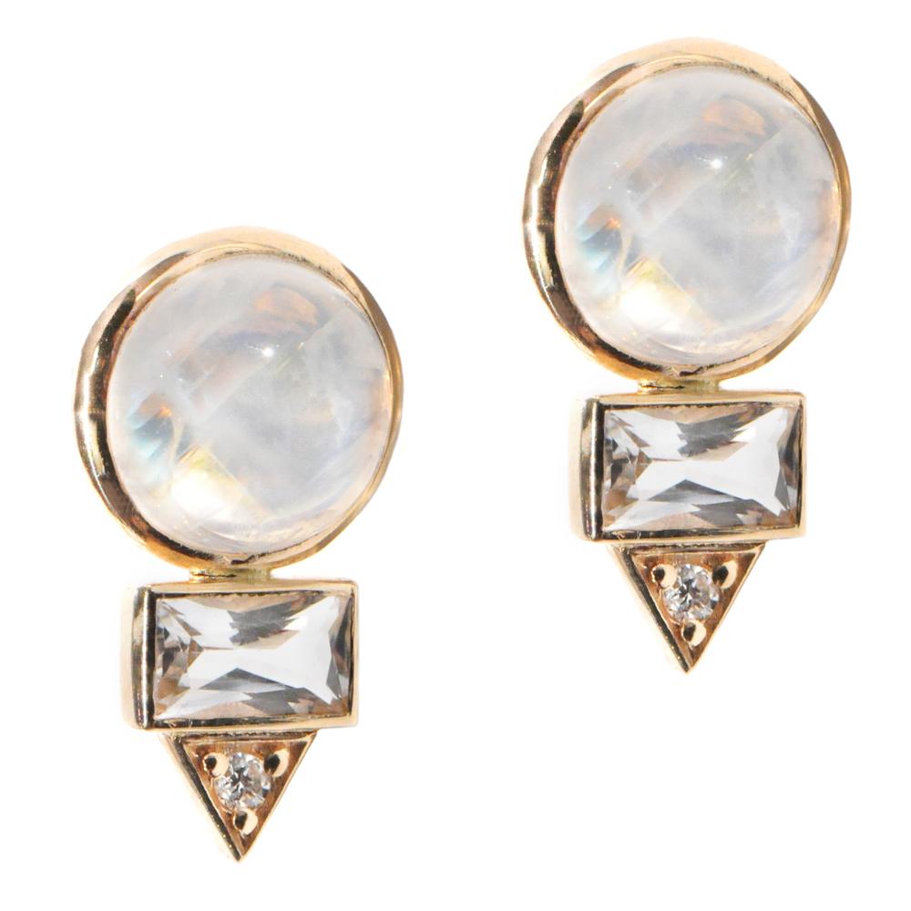 Anzie 14K Yellow Gold Moonstone Topaz Diamond Earrings - Jay Feder Jewelers