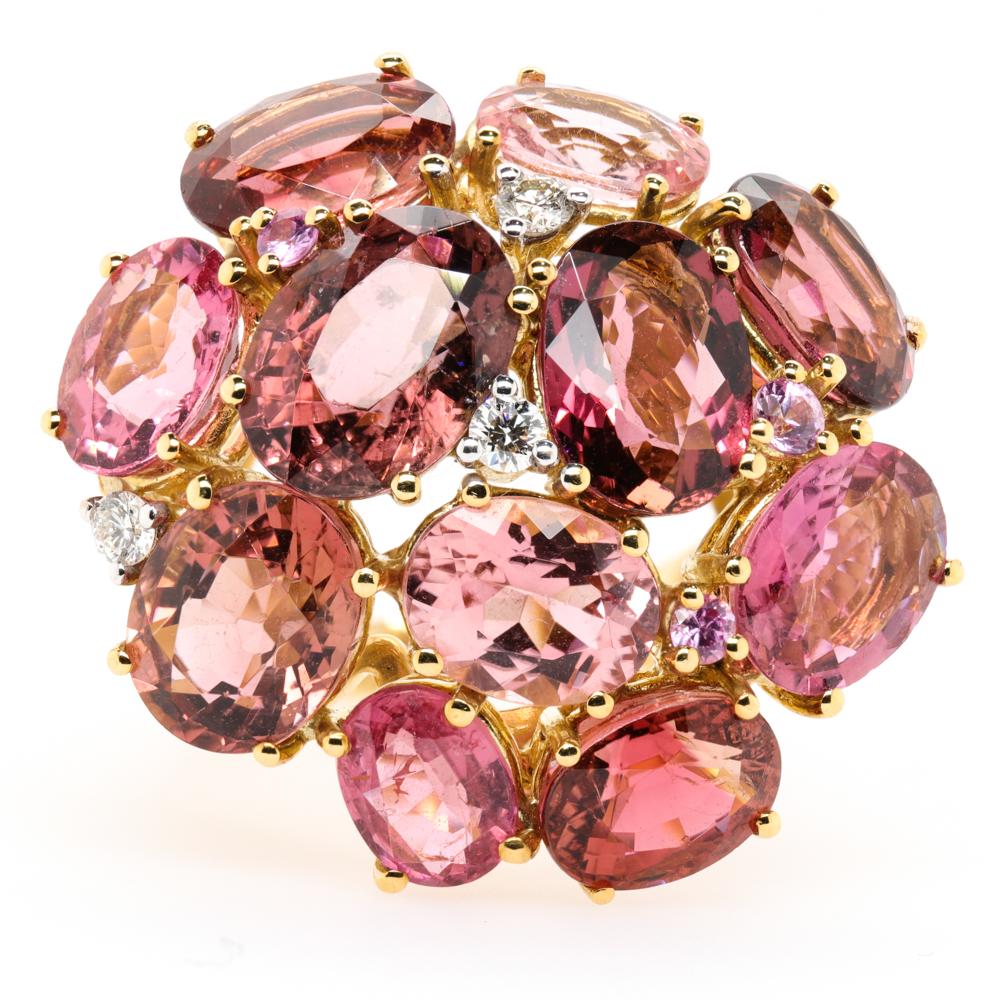 Jay Feder 18K Yellow gold diamond Pink Tourmaline Ring