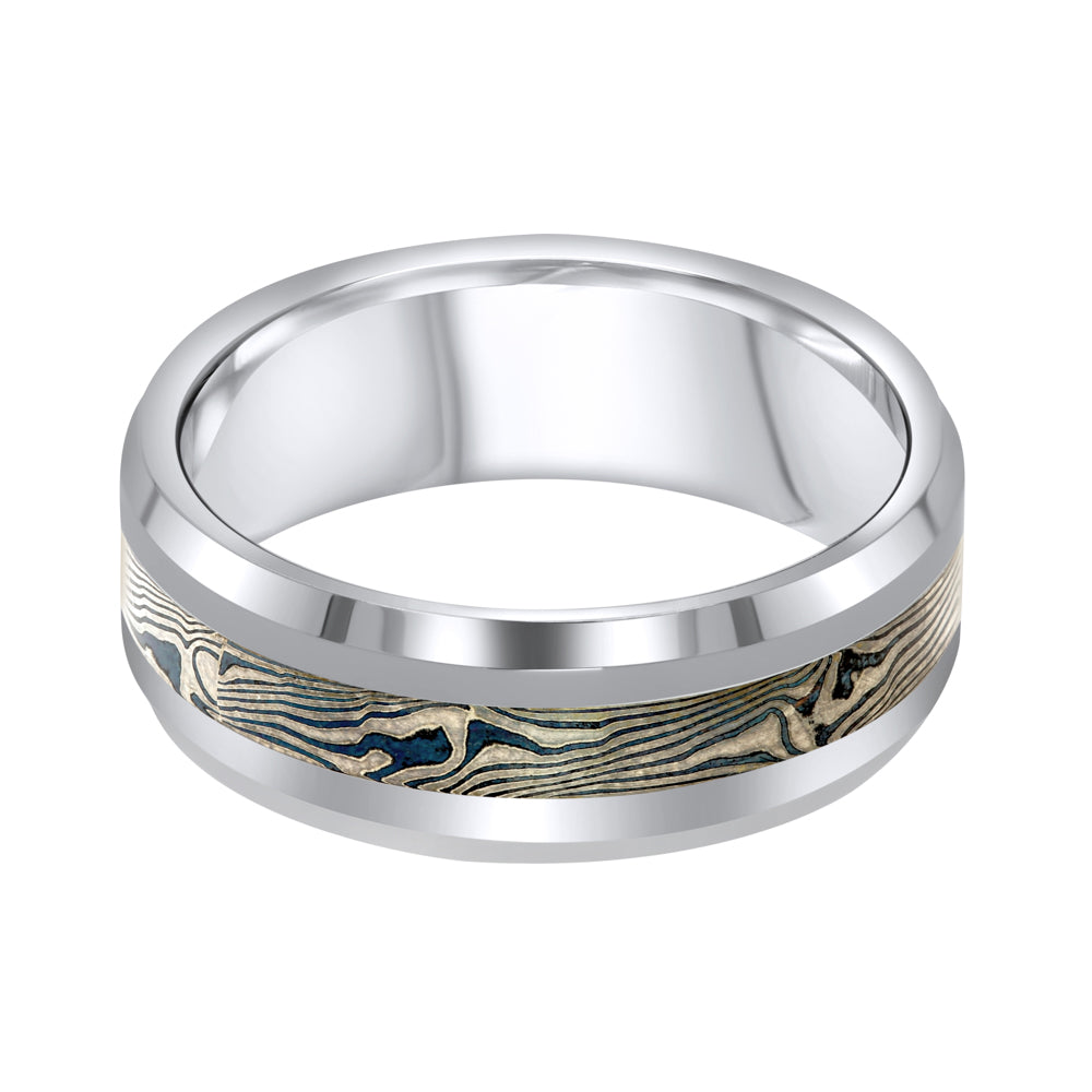 Jay Feder Tungsten Stainless Steel Mokume Center Polished Edge Ring - Jay Feder Jewelers