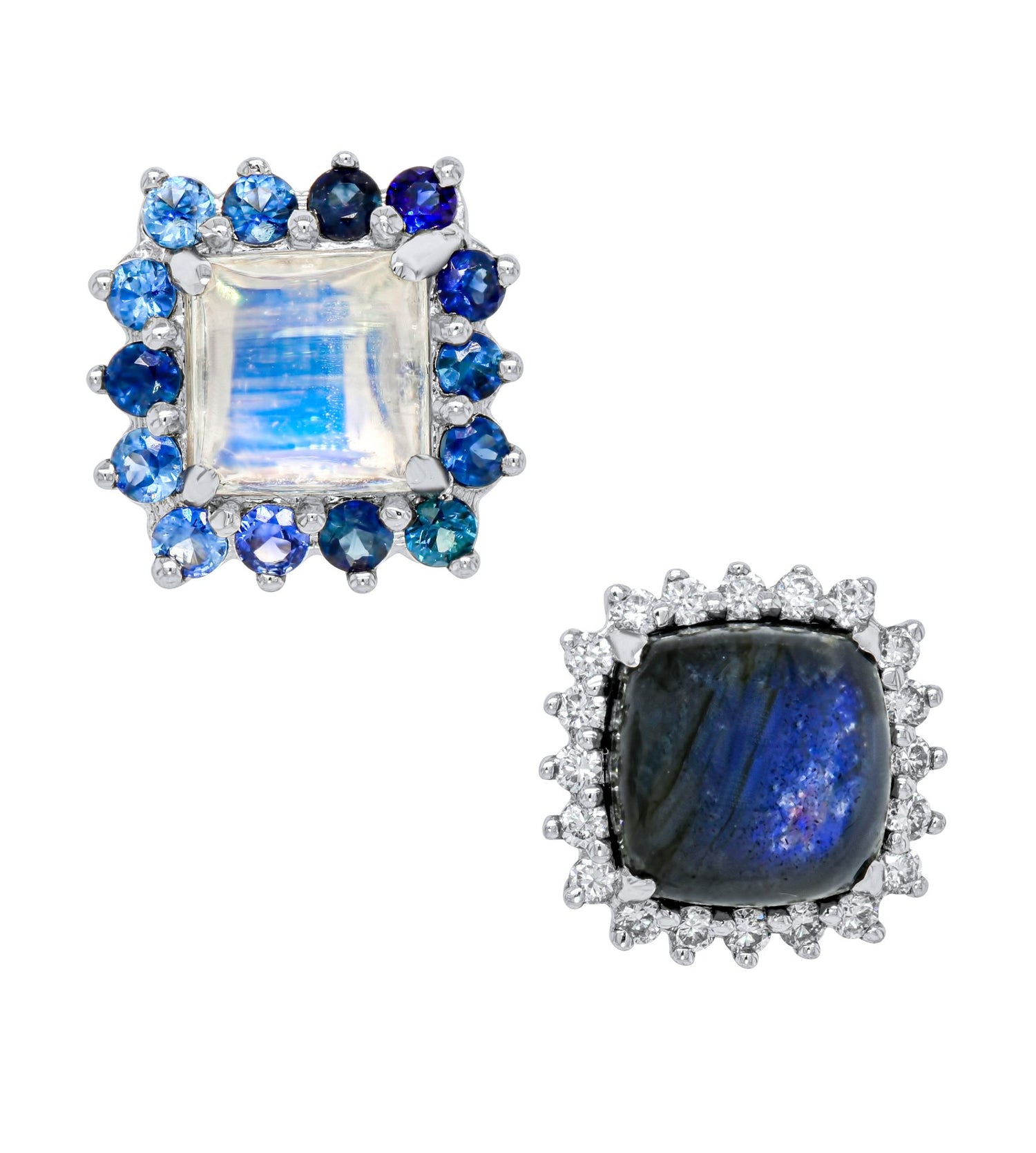 Laura Medine 18k White Gold Blue Sapphire Moonstone Labradorite Reverse Earrings