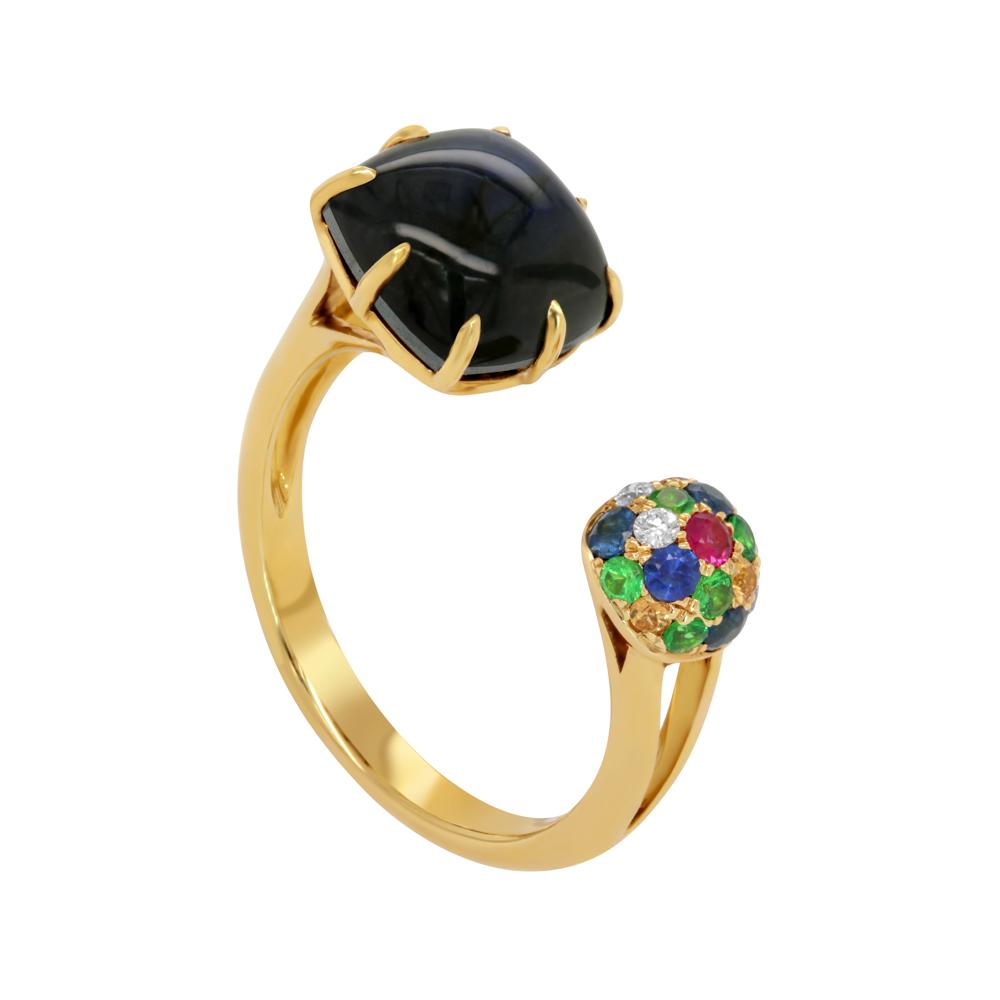 Laura Medine 18k Yellow gold Multi Colored Stone Diamond Open Ring