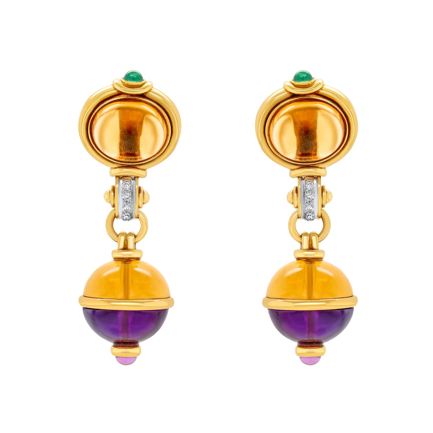 Jay Feder 18K Yellow Gold Orange Topaz Amethyst Earrings