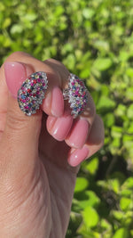 Jay Feder 14k White Gold Multicolor Sapphire and Diamond Caged Stud Earrings