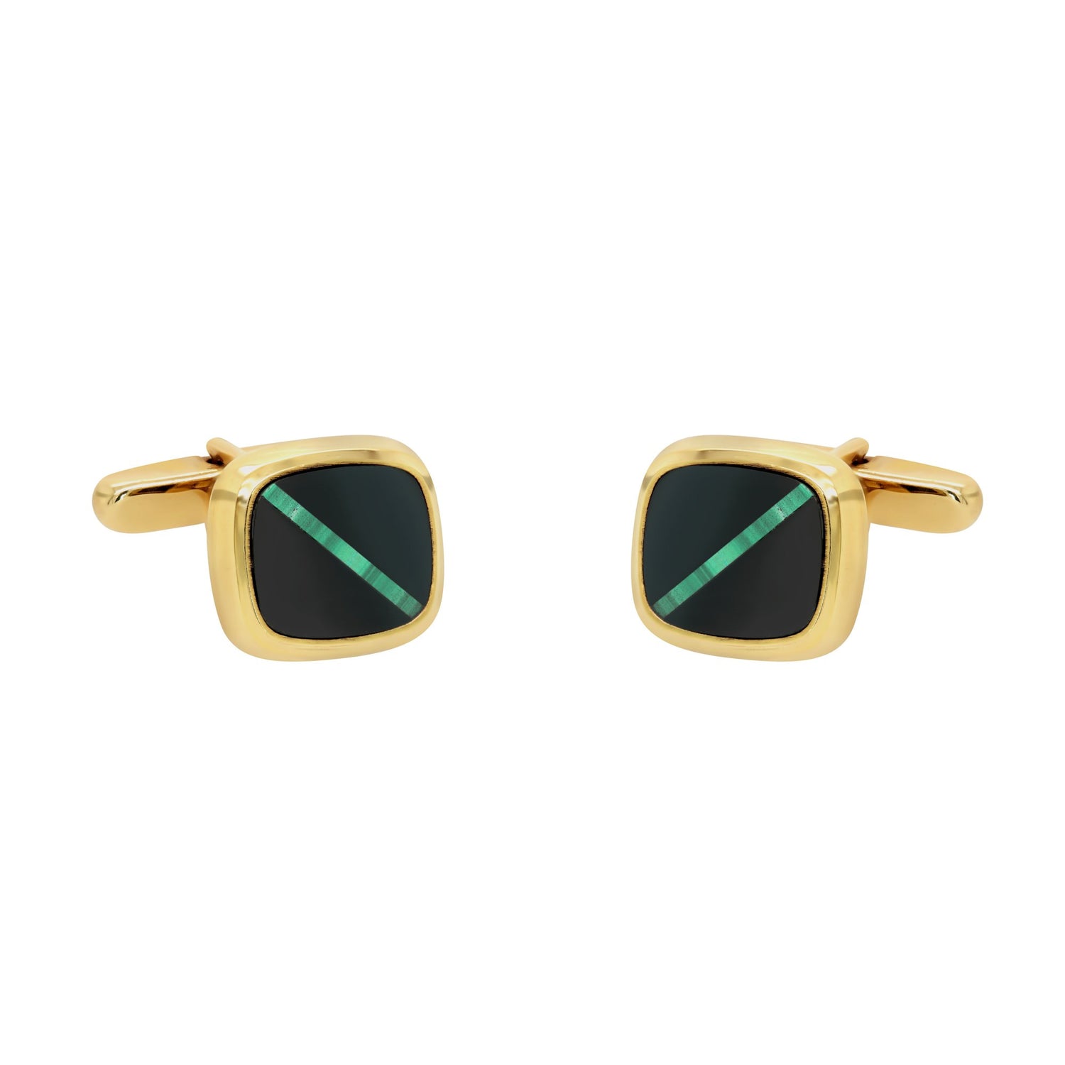 Jay Feder 14K Yellow Gold Onyx & Malachite Cufflinks
