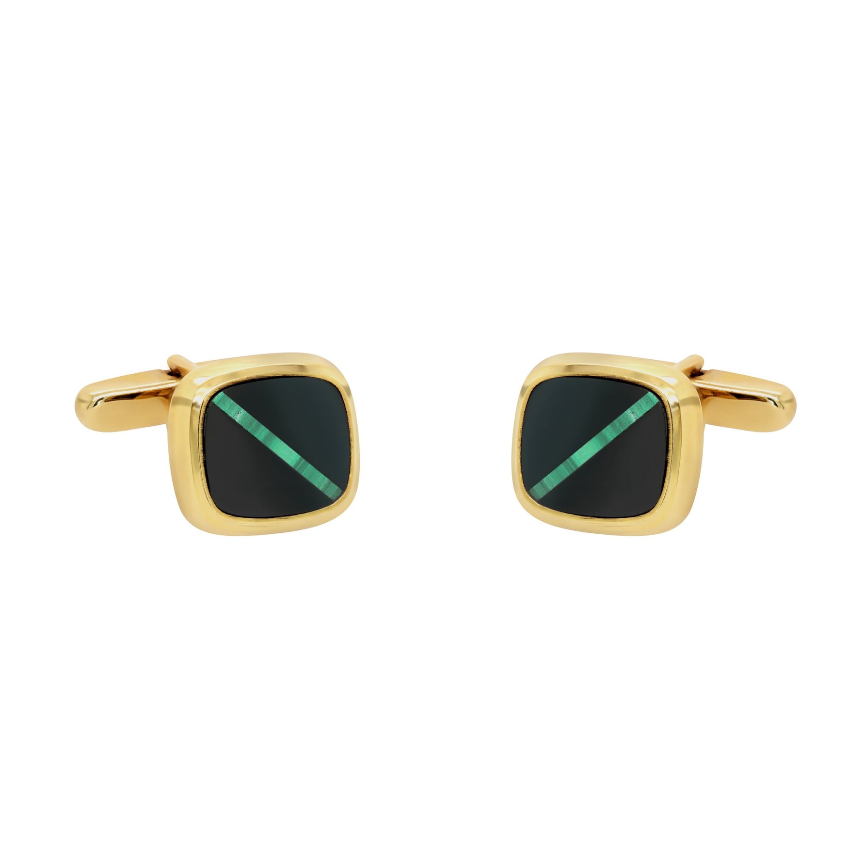 Jay Feder 14K Yellow Gold Onyx & Malachite Cufflinks