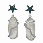 Laura Medine 18k White Gold Diamond Moonstone and Alexandrite Star Drop Dangle Earrings