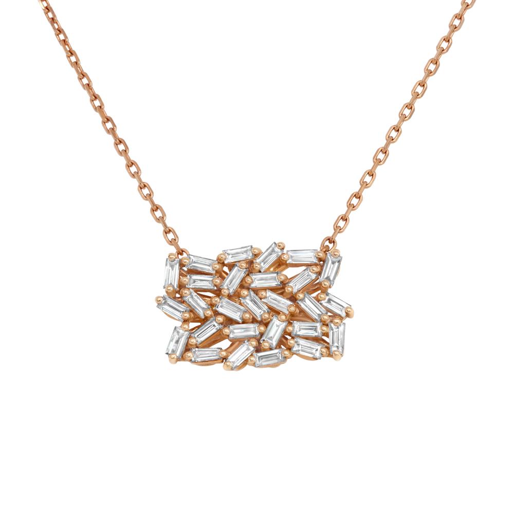 Suzanne Kalan 18K Rose Gold baguette diamond Fireworks necklace