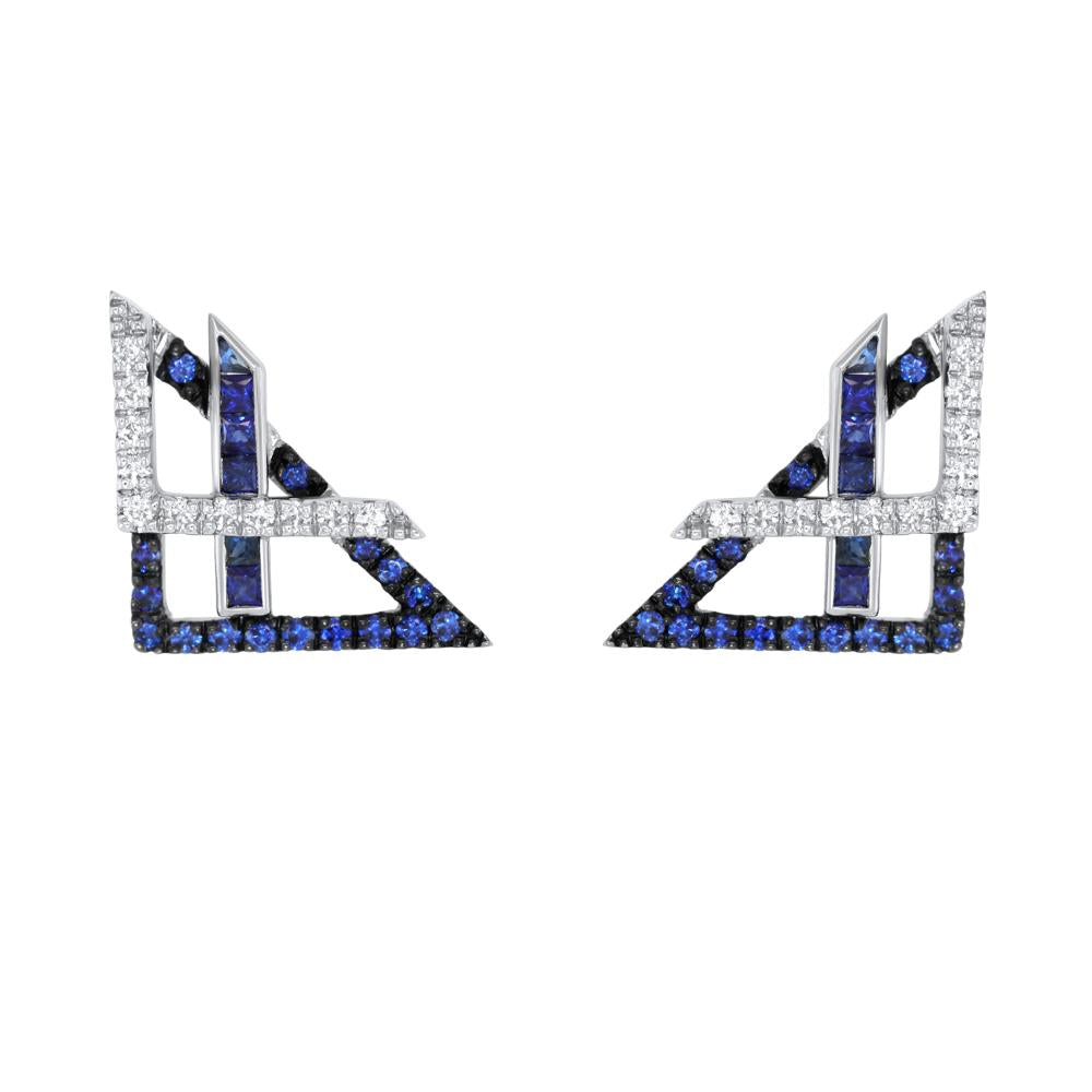 Kavant & Sharart 18k white gold sapphire diamond Origami Earrings