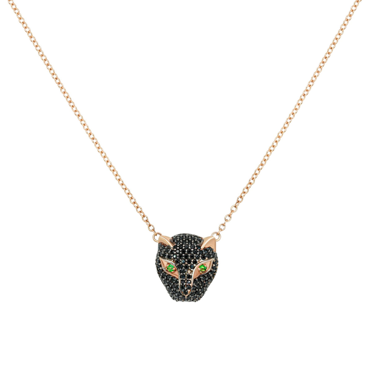 Jay Feder 14K Rose Gold Black Diamond Panther Necklace on Chain