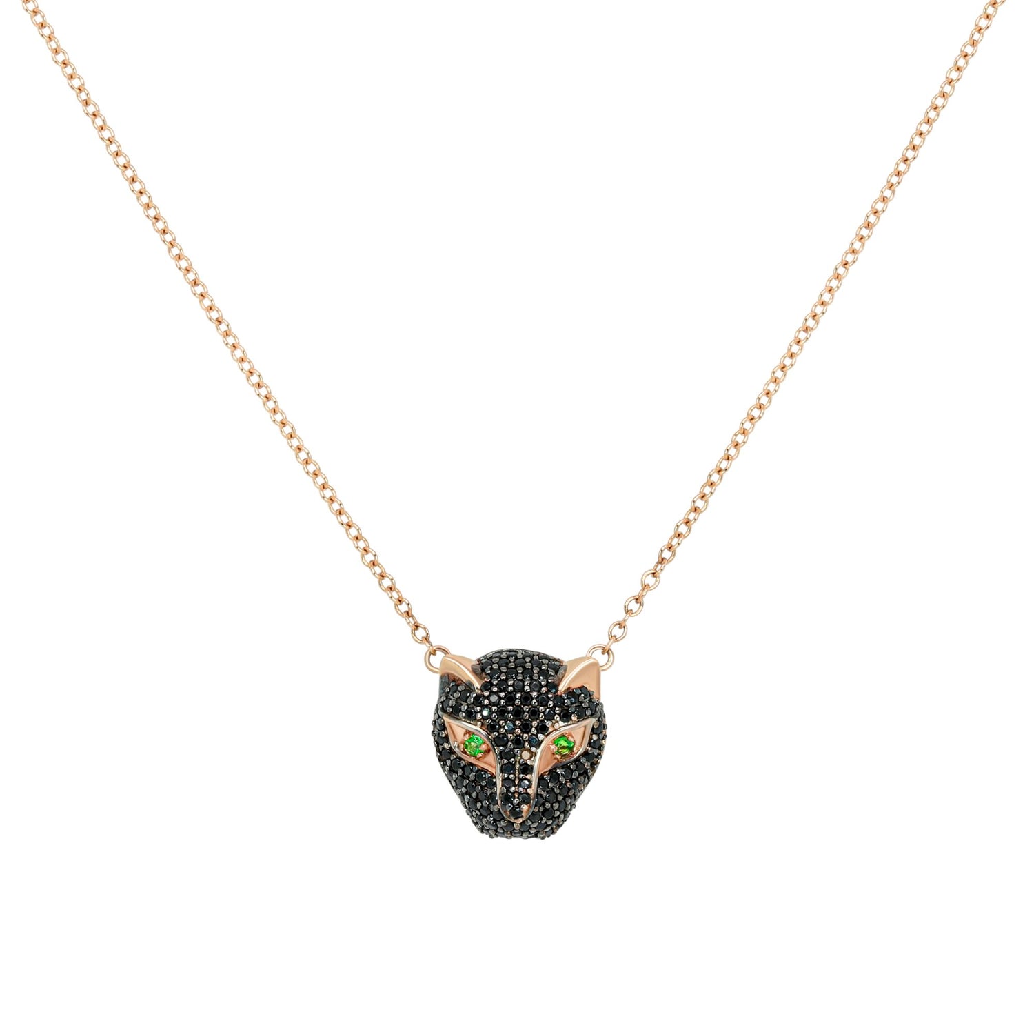 Jay Feder 14K Rose Gold Black Diamond Panther Necklace on Chain