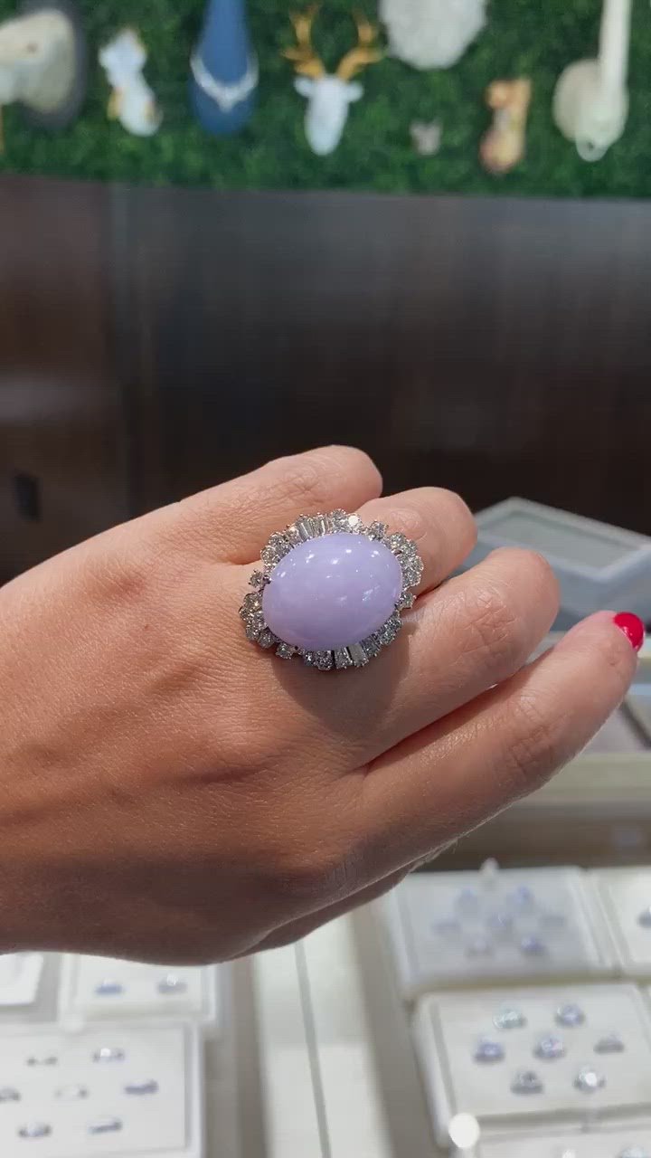 Jay Feder Lavender Jade Diamond 14K White Gold Ring